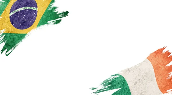 白色背景下的巴西和爱尔兰国旗 — 图库照片